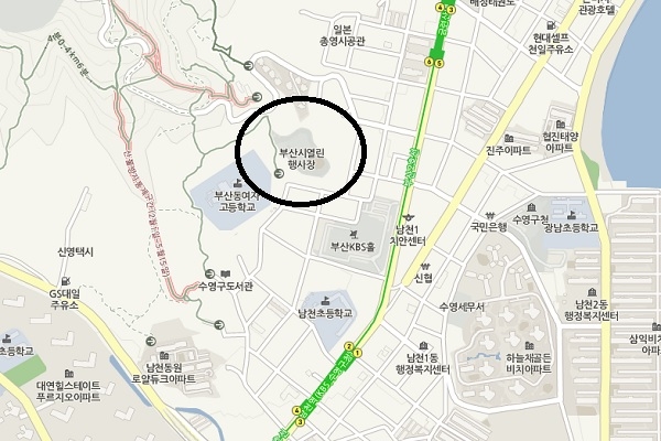 부산시장 관사가 위치한 부산 수영구 남천동 59-6의 위치다(사진: 네이버 지도 캡처).