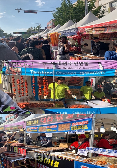외국인들이 이태원 지구촌 축제에서 음식을 판매하고 있다(사진: 취재기자 안나영).