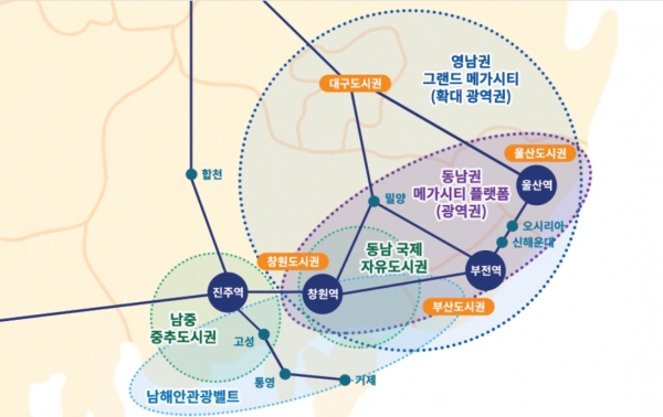 동남권 메가시티 구상(사진: 경남도청 홈페이지).